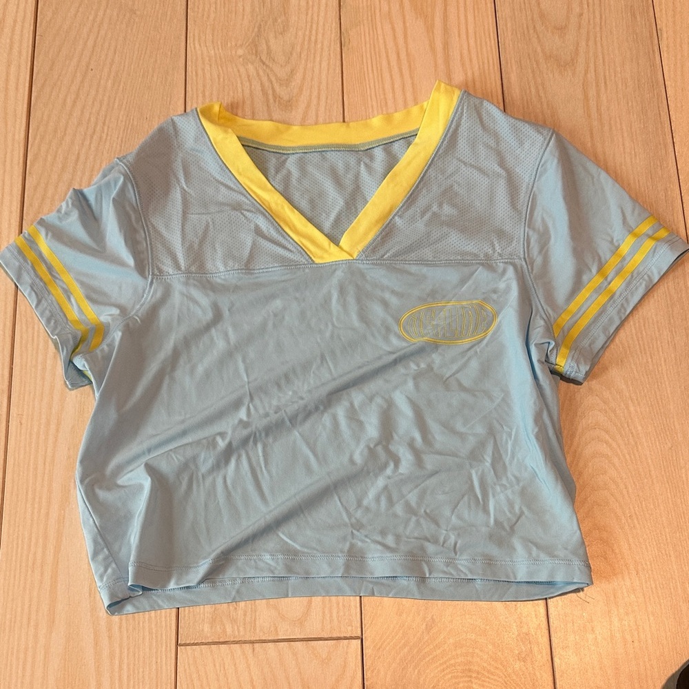Aerie Light Blue and Yellow V-Neck Crop Top